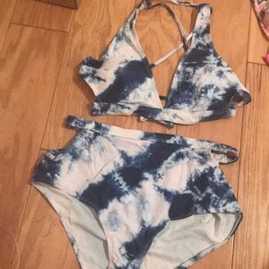 Cupshe blue tie dye highwasted swim